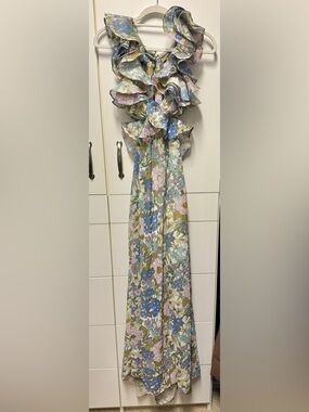 Luxxel Floral Midi Dress in Blue, Green, Cream Medium